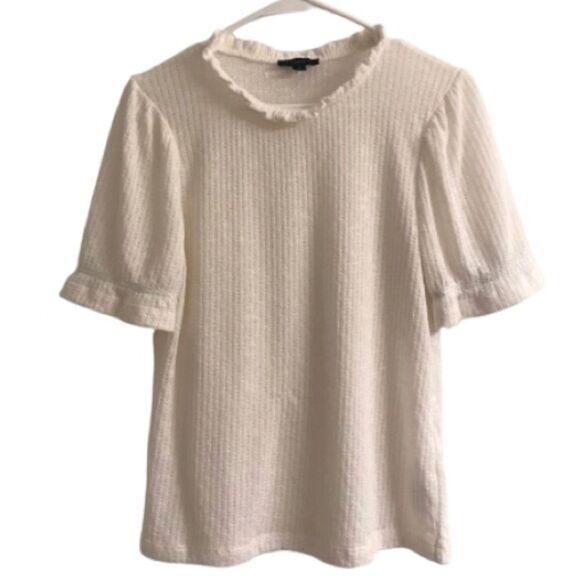 J. Crew Pointelle Puff Sleeve Cream Top M - Picture 2 of 8